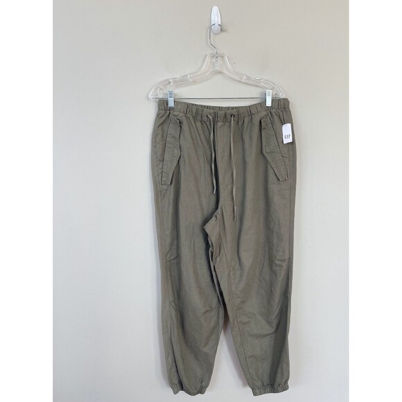 Gap Women Pants Joggers Green Pull On Linen Blend Classic Trousers